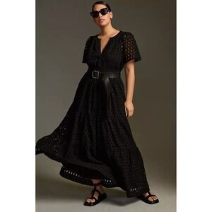 Anthropologie The Somerset Maxi Dress Size 1X‎ Black Eyelet Edition